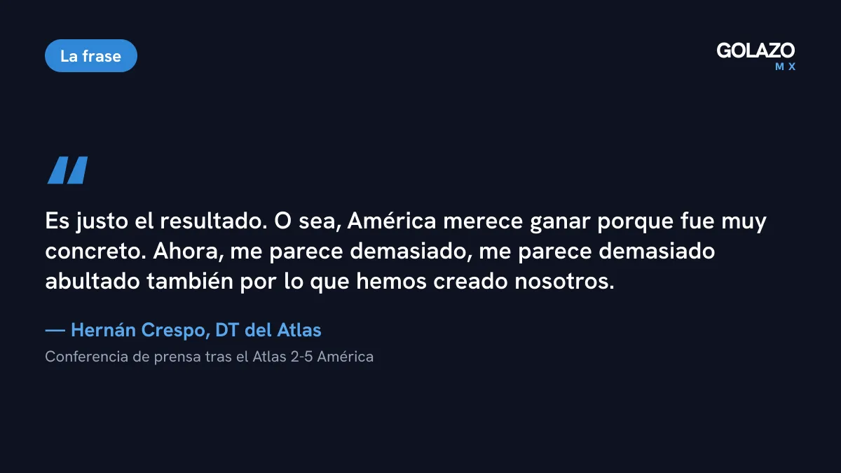 Frase de Hernán Crespo tras perder 5-2 con América: es justo el resultado, pero le parece demasiado abultado