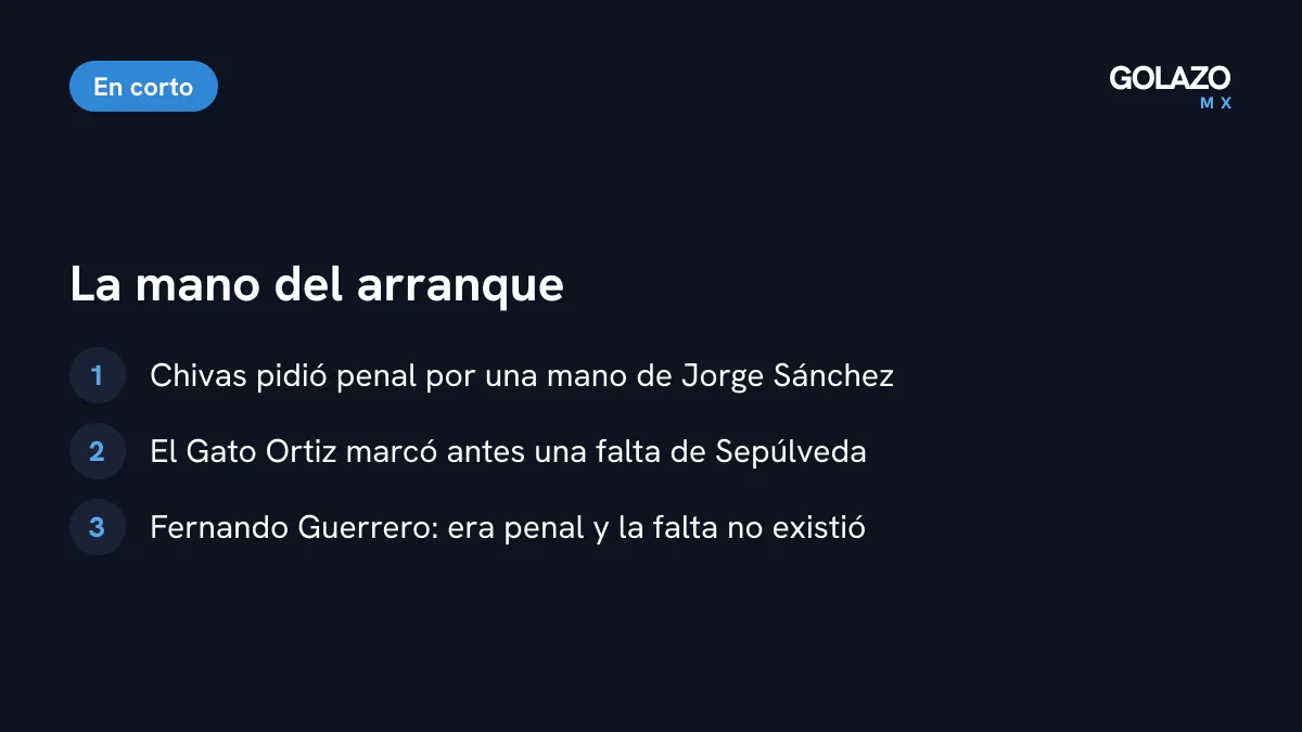 La polémica de la mano de Jorge Sánchez: Chivas pidió penal en el arranque, el Gato Ortiz marcó falta previa y Fernando Guerrero dijo que sí era penal