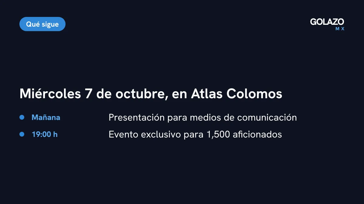 Agenda de la presentación del nuevo estadio del Atlas el miércoles 7 de octubre en Atlas Colomos: evento para medios en la mañana y otro para 1,500 aficionados a las 19:00 horas