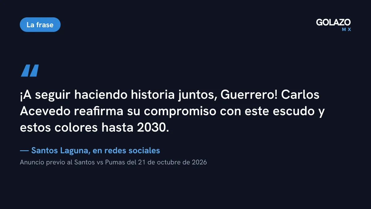 Mensaje de Santos Laguna en redes sociales sobre la renovación: a seguir haciendo historia juntos, Carlos Acevedo reafirma su compromiso hasta 2030