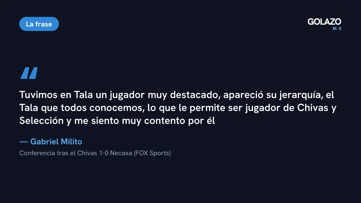 Frase de Gabriel Milito sobre Raúl Rangel tras el Chivas vs Necaxa: apareció su jerarquía, el Tala que todos conocemos
