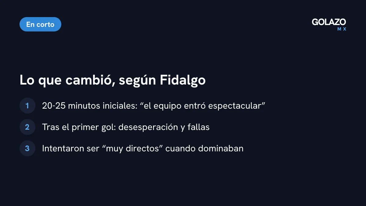 Lo que cambió para México según Fidalgo: buen arranque de 20 a 25 minutos, desesperación tras el primer gol y un juego demasiado directo