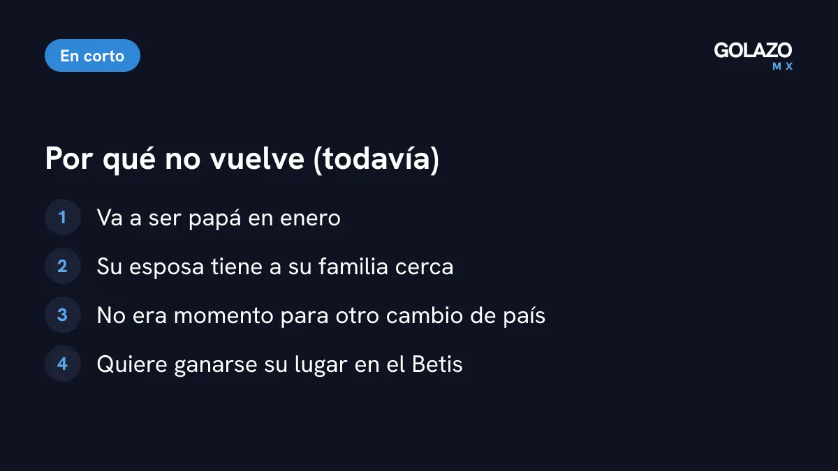Las razones de Fidalgo para no volver ahora al América: será papá en enero, su esposa tiene a su familia cerca y no se rinde en el Betis