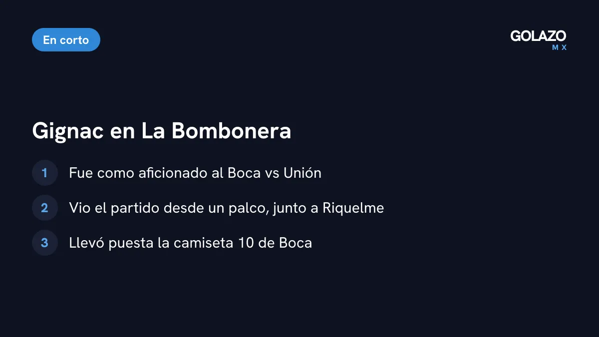 Claves de la visita de Gignac a La Bombonera: vio a Boca contra Unión desde un palco, junto a Riquelme y con la camiseta 10 de Boca