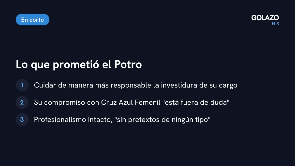 Lo que prometió el Potro Gutiérrez: cuidar la investidura de su cargo, compromiso fuera de duda con Cruz Azul Femenil y profesionalismo intacto
