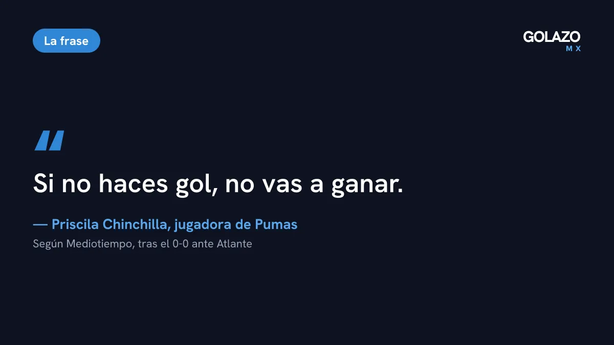 Frase de Priscila Chinchilla, delantera de Pumas Femenil, sobre la falta de contundencia: si no haces gol, no vas a ganar