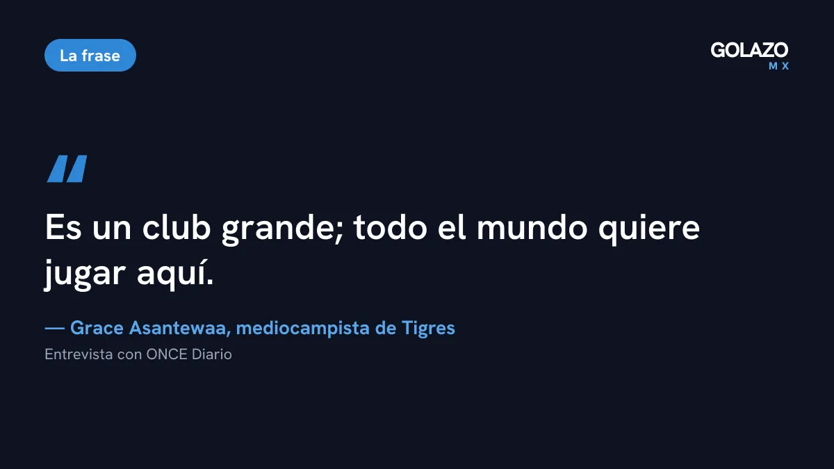 Cita de Grace Asantewaa, mediocampista ghanesa de Tigres Femenil: es un club grande y todo el mundo quiere jugar ahí