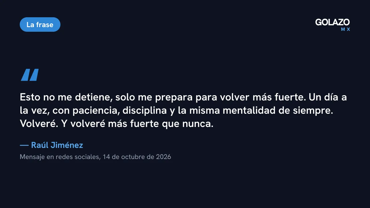 Cita de Raúl Jiménez en redes sociales tras confirmarse su cirugía: Volveré. Y volveré más fuerte que nunca