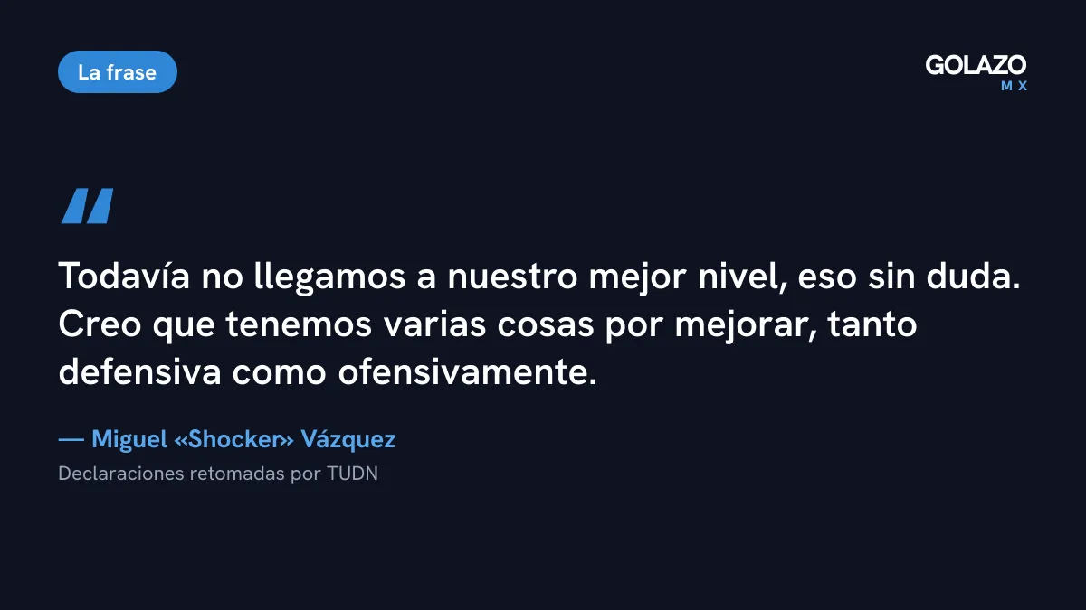 Frase de Miguel Shocker Vázquez: el América todavía no llega a su mejor nivel y tiene cosas por mejorar a la defensiva y a la ofensiva