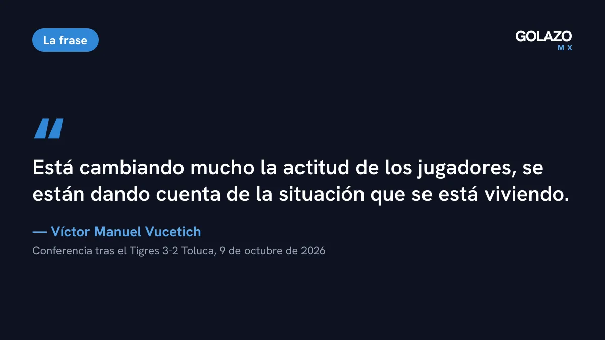 Cita de Víctor Manuel Vucetich tras el 3-2 a Toluca: está cambiando mucho la actitud de los jugadores, se están dando cuenta de la situación