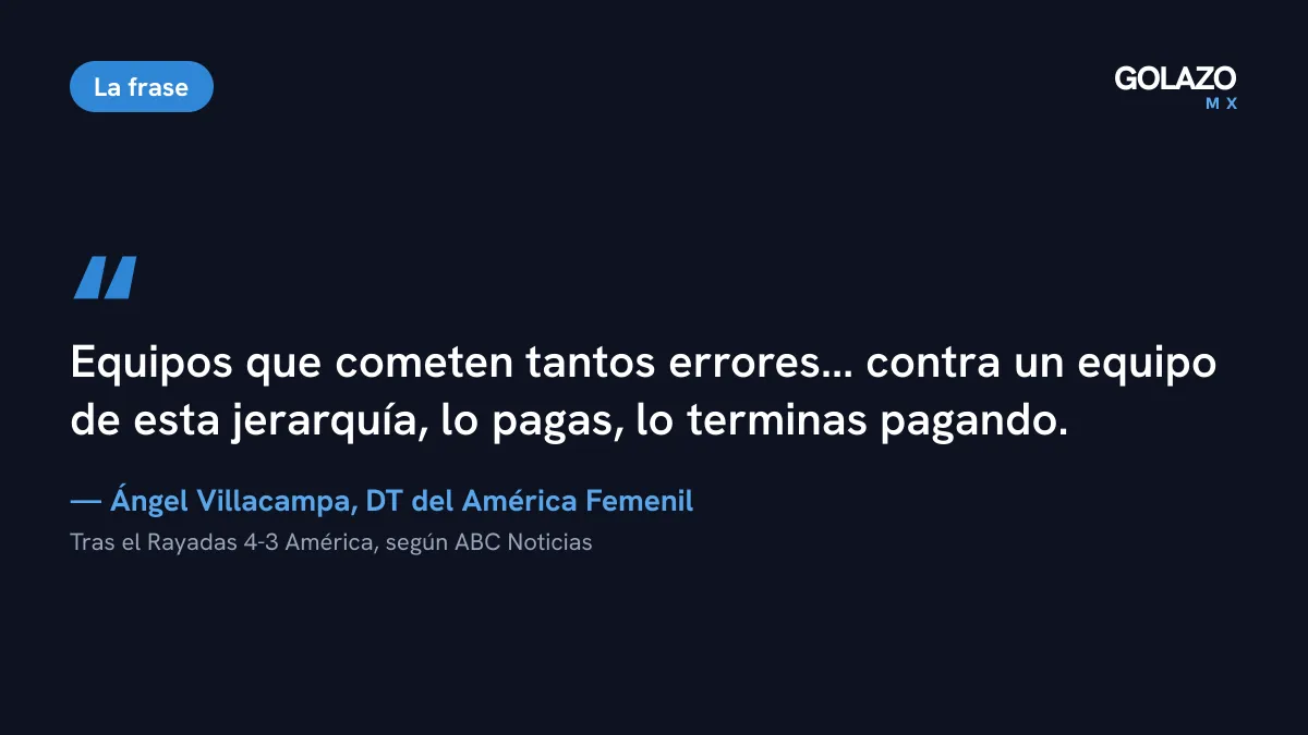 Cita de Ángel Villacampa tras perder 4-3 con Rayadas: contra un equipo de esta jerarquía, lo pagas